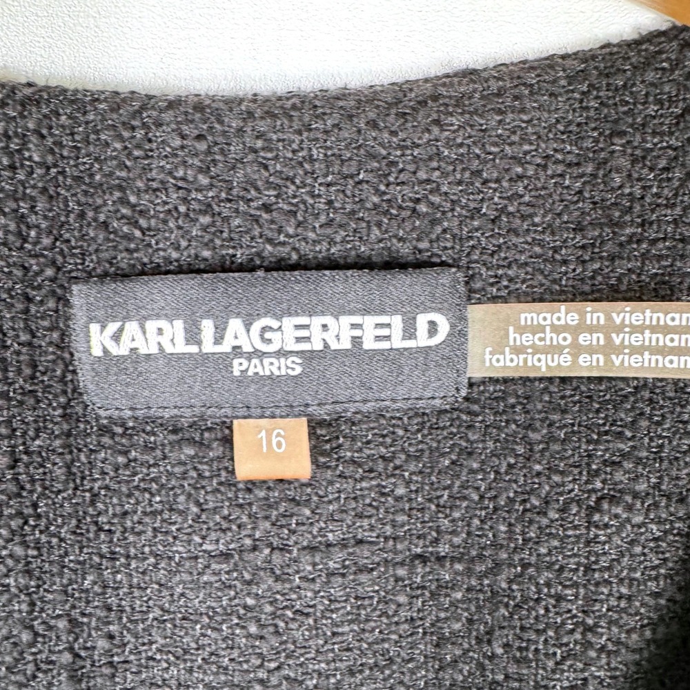 Karl Lagerfeld Paris Tweed‎ Fringe Bell Sleeve Jacket Womens Size 16 Black - Picture 3 of 8